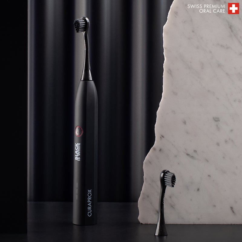 CURAPROX فرشاة أسنان هيدرو سونيك باللون الأسود، رؤوس فرشاة كربونية لفرشاة الأسنان السونيك، عبوة مزدوجة باللون الأسود - Image 4